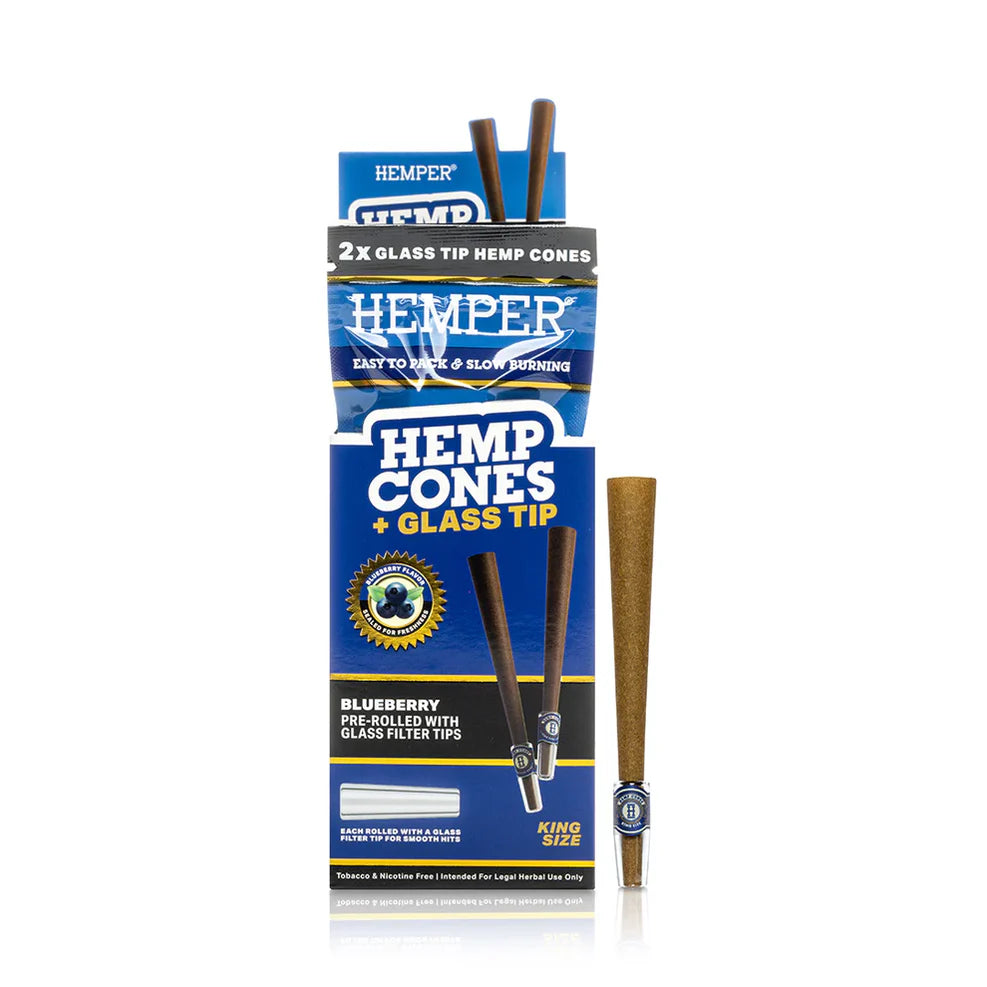 PRE ROLLED KING SIZE GLASS TIPPED HEMP CONES 2PK