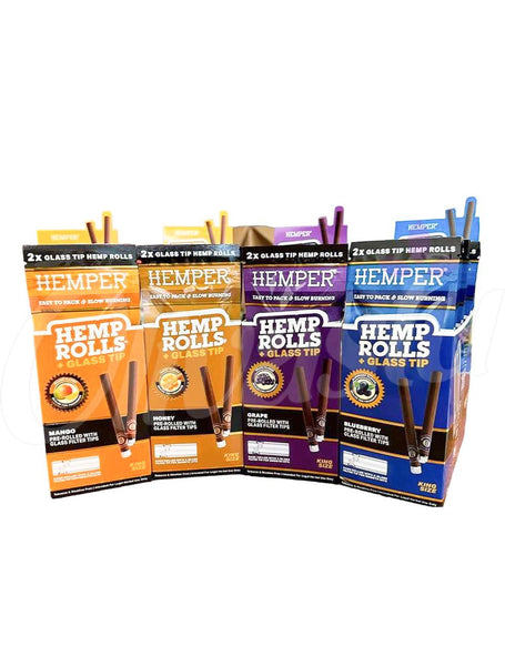 PRE ROLLED KING SIZE GLASS TIPPED HEMP CONES 2PK