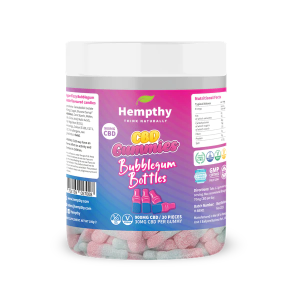 HEMPTHY CBD GUMMIES BUBBLEGUM BOTTLES 900MG 30PCS