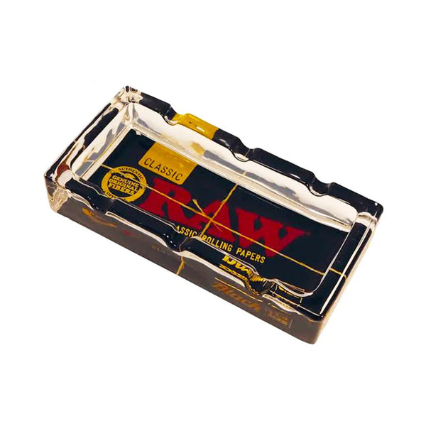 RAW GLASS RECTANGULAR ASHTRAY BLACK